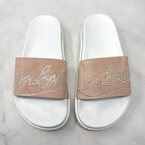 NEW Christian Louboutin Strass Suede Dear Pool Flat Slide Platform Sandals 35